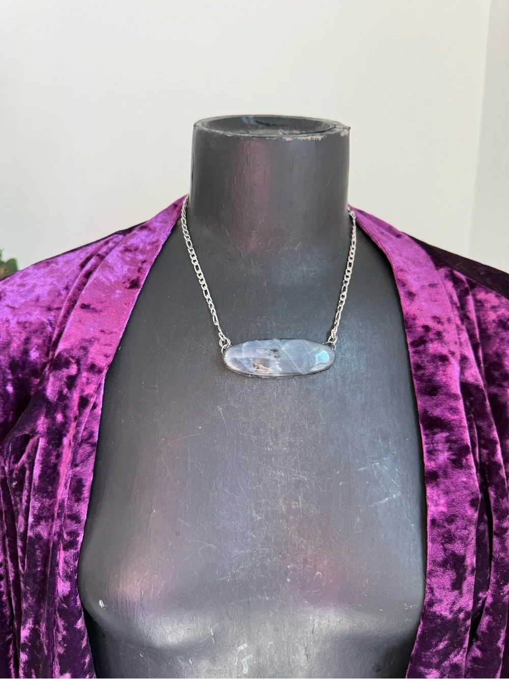 Labradorite Bar Pendant Necklace statement jewelry for protection 3rd eye chakra